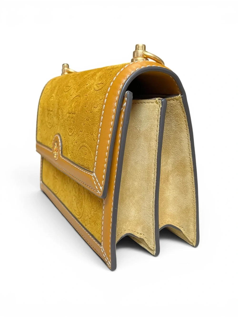 ✧ Tory Burch Suede Embossed Shoulder Bag In Deep Sunflower - Picture 4 of 9